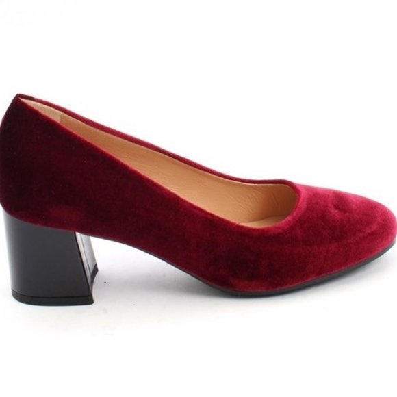 The Danish Burgundy Patent Leather Block Heel Pump Women  ITALIAN Burgundy Velour Leather Block Heel Pumps